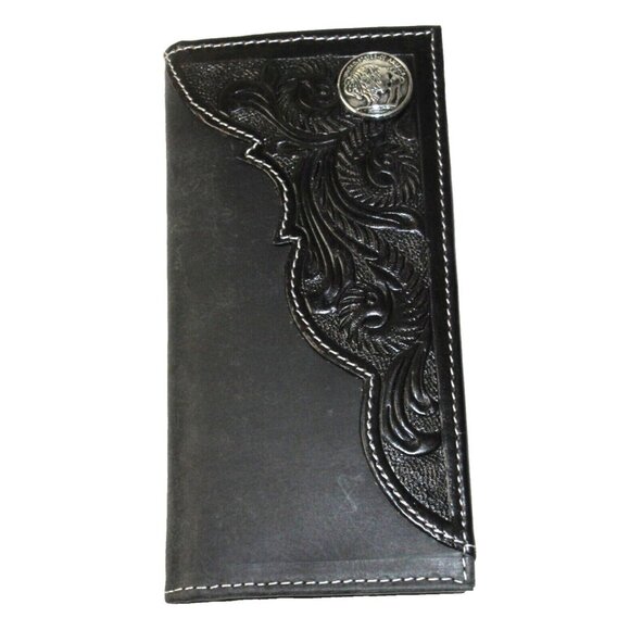 American Bison Men's Buffalo Nickel Concho Rodeo Black Leather Wallet NEW - Picture 3 of 7